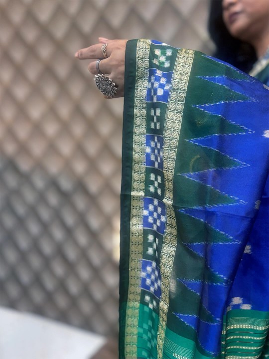 LEAD BLUE AND GREEN PASAPALI SAMBALPURI SILK SAREE